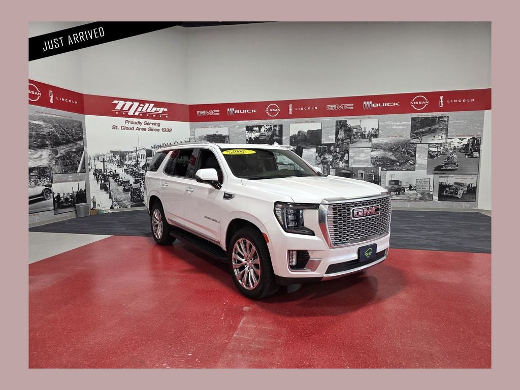 2023 GMC Yukon Denali in White Frost Tricoat — front three-quarter view